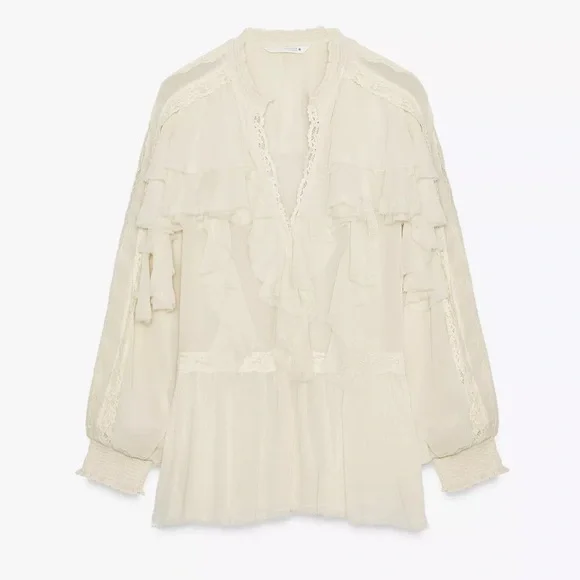 ZARA ZW COLLECTION LACE RUFFLE BLOUSE
